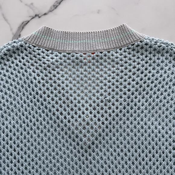 Lisa Todd open knit varsity sweater Blue Sz S Tennis Prep coastal chic pullover - Picture 6 of 9